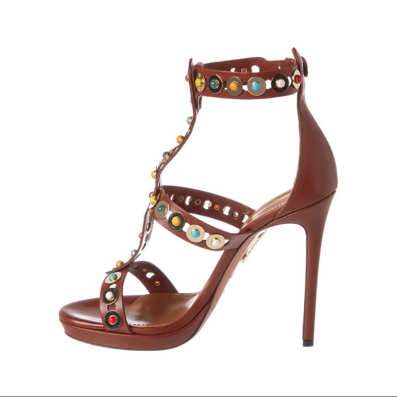 Aquazzura brown leather sandals w/ multi stones - Picture 3 of 6